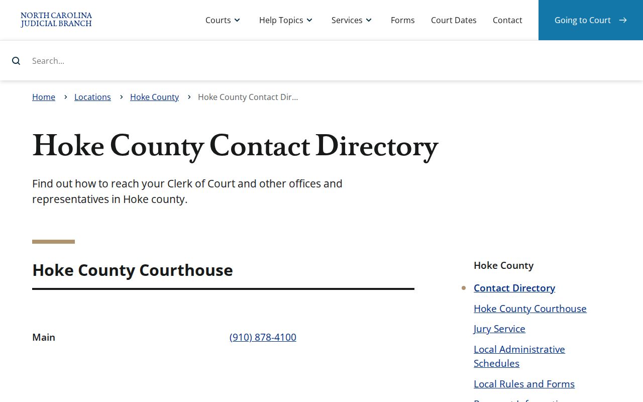 Hoke County criminal court case contact directory