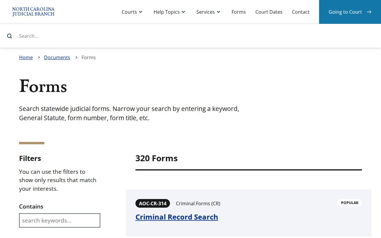 Hoke County criminal court case forms catalog