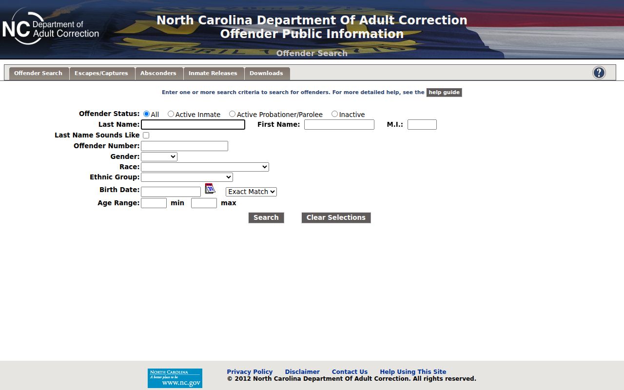Hoke County criminal history NCDAC offender records search