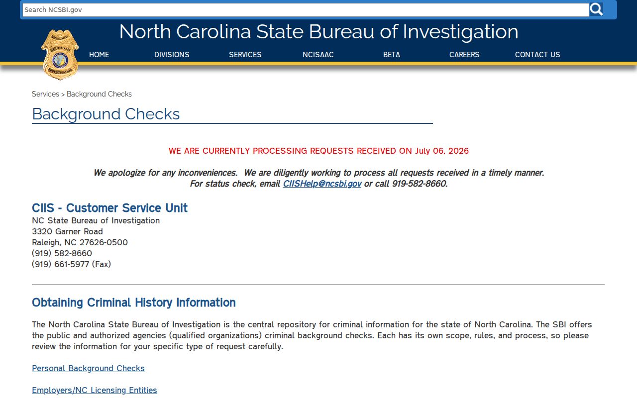 Hoke County criminal history NCSBI background check information