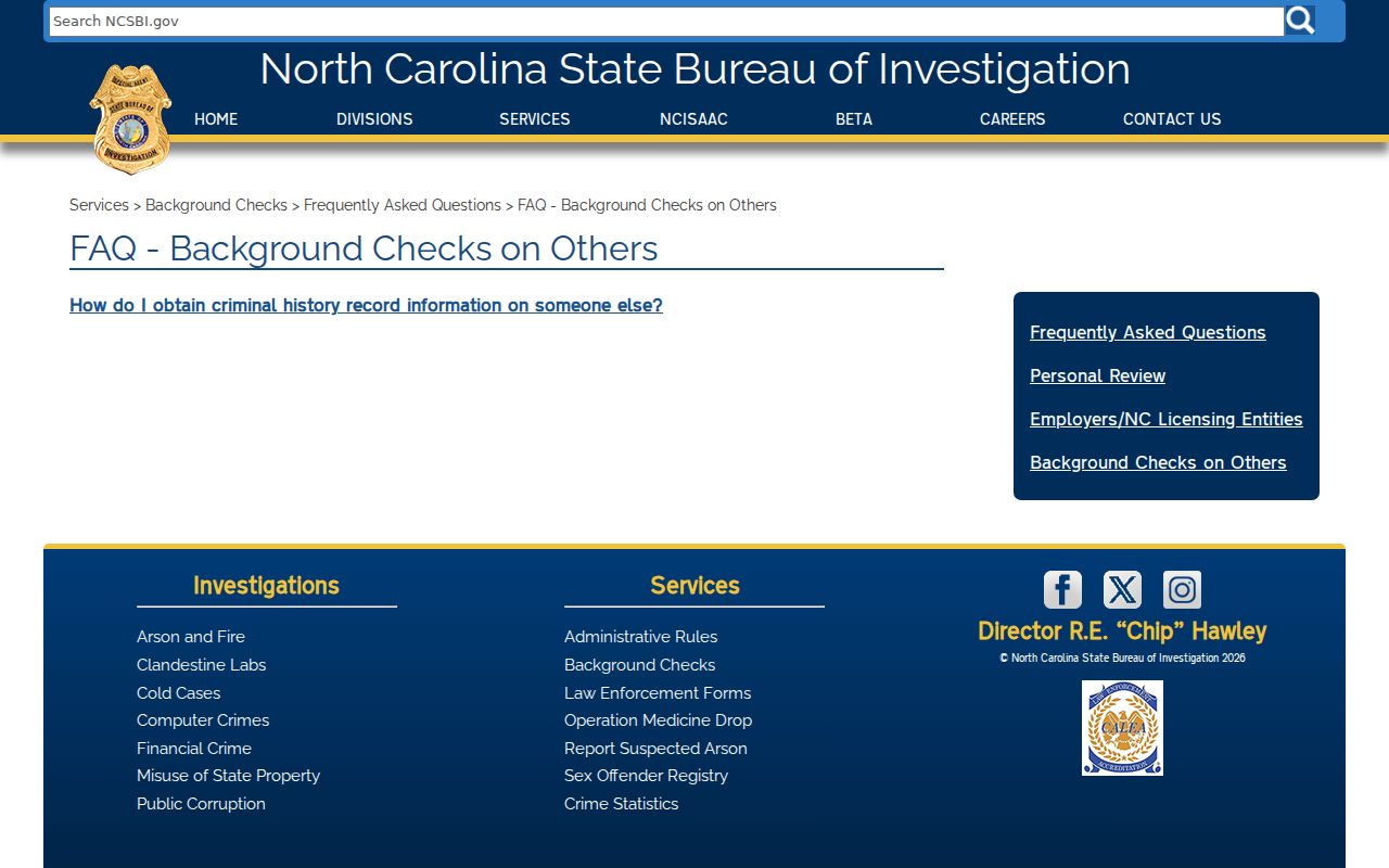 NCSBI criminal record routing information for Raeford
