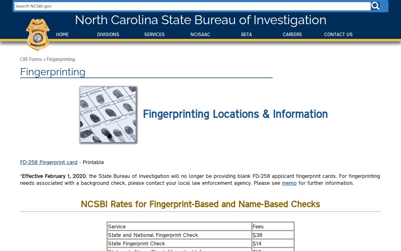 Official fingerprint guidance for a Raeford criminal record review