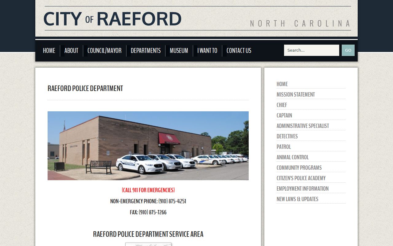 Raeford Police Department criminal records contact page